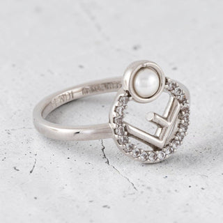 Authentic Fendi "F is Fendi" Crystal & Faux Pearl Cocktail Ring – Size 7.5