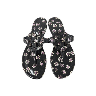 Tory Burch Black Floral Print patent leather Reva sandals 7 M