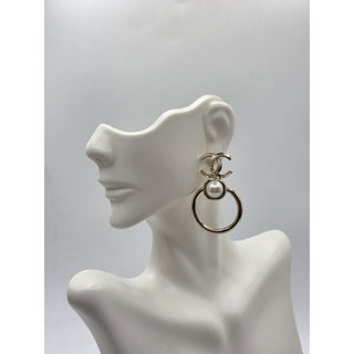 Chanel Gold-tone 2022 Faux Pearl Interlocking CC Drop Earrings