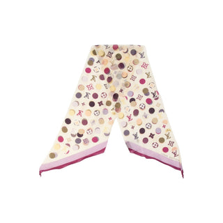 Authentic Louis Vuitton Polka Dot LV Print Silk Scarf 47.5"