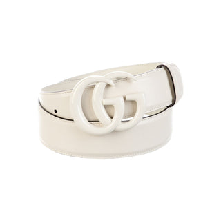 Authentic Gucci White Leather Double G Belt – Tonal Buckle, 27–31in