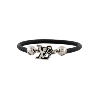 Authentic Louis Vuitton LV Flower Hook Bracelet – Black Leather, 6.75in
