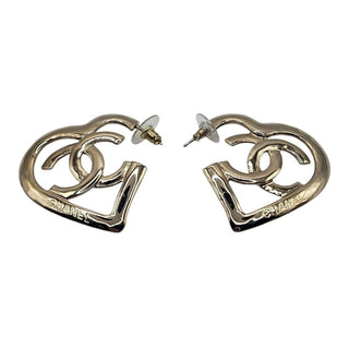 AUTH NEW Chanel Gold-tone 2022 Interlocking CC Heart Drop Earrings