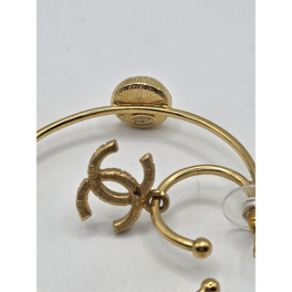Chanel Gold-tone 2020 Faux Pearl Interlocking Hoop Earrings