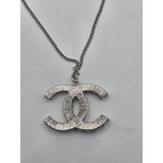 Chanel Silver-tone Strass Interlocking Pendant Necklace