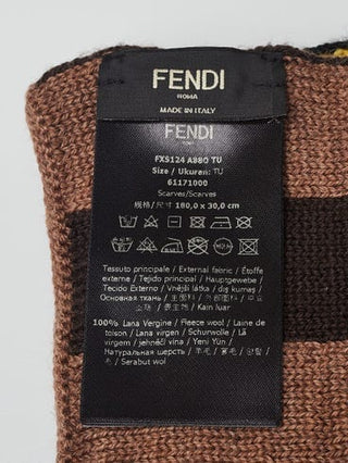 Fendi yellow btown FF Logo Printed Wool reversible scarf