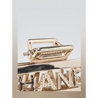 Chanel Goldtone Metal Crystal Logo Printed Hair Claw Clip
