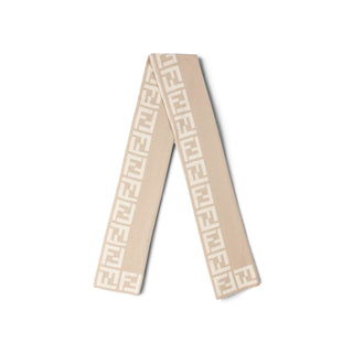 Authentic Fendi Beige Wool Zucca FF Logo Scarf – Reversible
