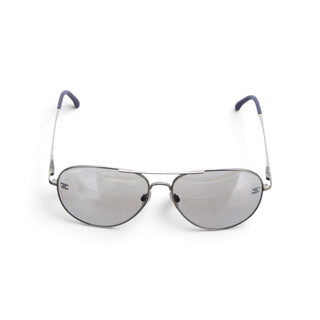 Authentic Chanel Silver Interlocking CC Logo Aviator Sunglasses