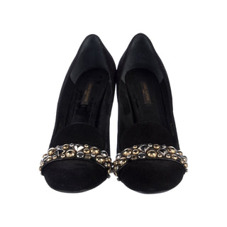 Authentic Louis Vuitton Black Suede Studded Pumps – Logo, IT 40
