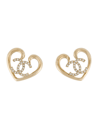 Chanel Gold-tone 2023 Strass Interlocking CC Heart Earrings