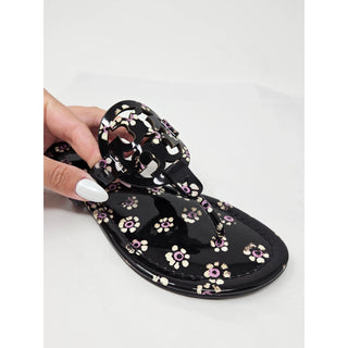 Tory Burch Black Floral Print patent leather Reva sandals 7 M