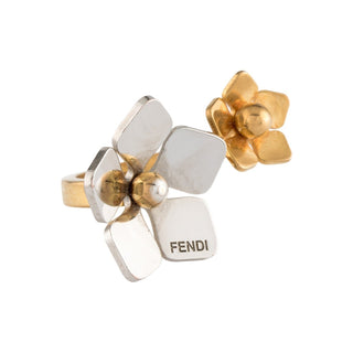 Authentic Fendi Two-Tone Flower Cocktail Ring – Size 7