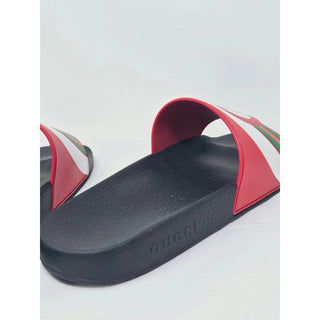 AUTH NEW Gucci Red multicolor signature GG logo rubber sandals 40 sz