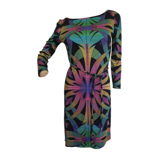 Emilio Pucci Black Multicolor Signature Print Belted Dress 4 US