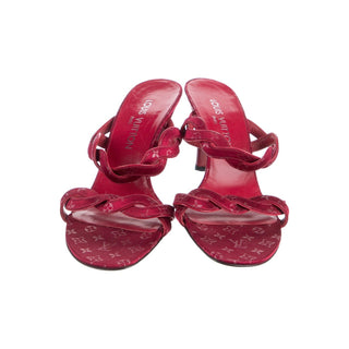 Authentic Louis Vuitton Red Monogram Braided Heel Sandals 38 sz