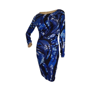Emilio Pucci Blue Multicolor Signature Print Skinny Dress 6 US Synthetic