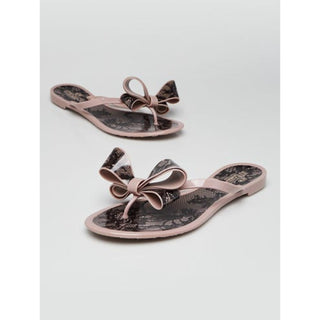 Valentino Beige Black Lace Print Bow Jelly Thong Sandals 38 sz