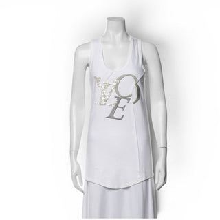 Louis Vuitton White LV sequin logo sleeveless top M sz