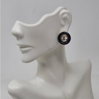 Chanel Gold-tone Black Enamel Interlocking CC Stud Earrings