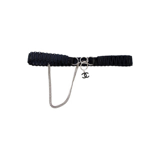 Authentic Chanel 2003 Black Leather Interlocking CC Chain Link Belt XS