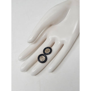 Chanel Gold-tone Black Enamel Interlocking CC Stud Earrings