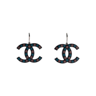 Authentic Chanel 2015 Floral CC Resin Drop Earrings – Black/Pink