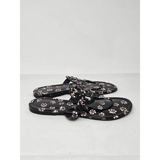 Tory Burch Black Floral Print patent leather Reva sandals 7 M