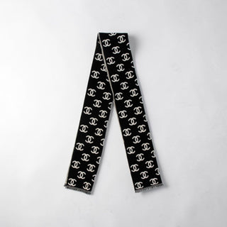 Authentic Chanel Black Wool Interlocking CC Logo Scarf 73" w/ Tags