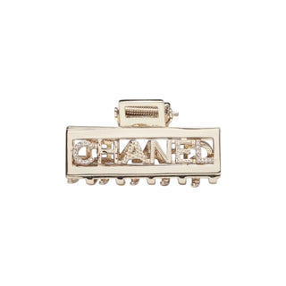 Chanel Goldtone Metal Crystal Logo Printed Hair Claw Clip