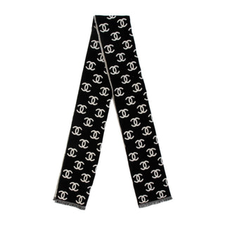 Authentic Chanel Black Wool Interlocking CC Logo Scarf 73" w/ Tags