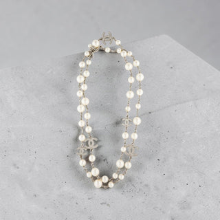 Authentic Chanel 2022 Faux Pearl Strass CC Station Necklace 42"