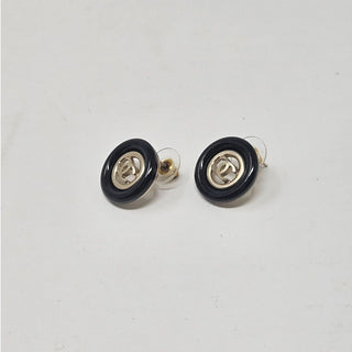 Chanel Gold-tone Black Enamel Interlocking CC Stud Earrings