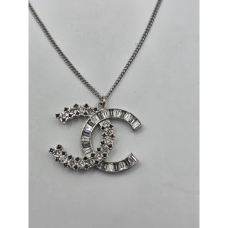 Chanel Silver-tone Strass Interlocking Pendant Necklace