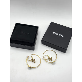 Chanel Gold-tone 2020 Faux Pearl Interlocking Hoop Earrings