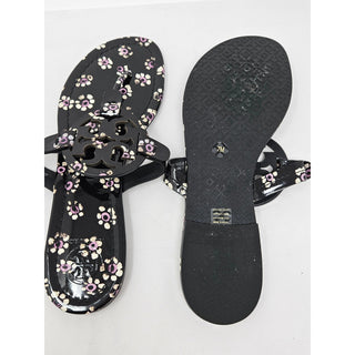 Tory Burch Black Floral Print patent leather Reva sandals 7 M