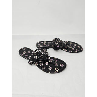 Tory Burch Black Floral Print patent leather Reva sandals 7 M
