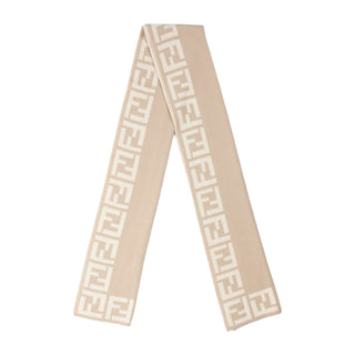 Authentic Fendi Beige Wool Zucca FF Logo Scarf – Reversible