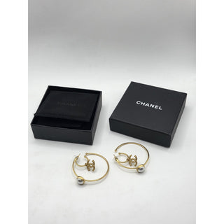 Chanel Gold-tone 2020 Faux Pearl Interlocking Hoop Earrings