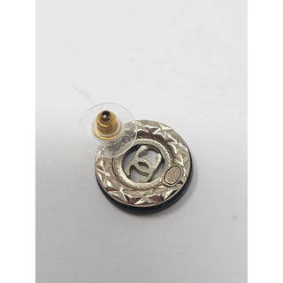 Chanel Gold-tone Black Enamel Interlocking CC Stud Earrings
