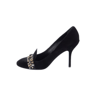 Authentic Louis Vuitton Black Suede Studded Pumps – Logo, IT 40