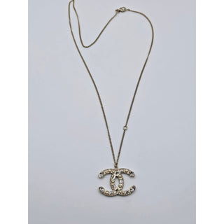 AUTH NEW Chanel Gold-tone Faux Pearl Strass CC Pendant Necklace