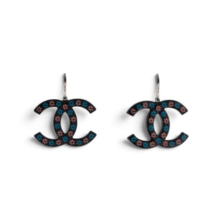 Authentic Chanel 2015 Floral CC Resin Drop Earrings – Black/Pink
