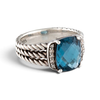 Authentic David Yurman Topaz Diamond Petite Wheaton Ring – 925, 5.75