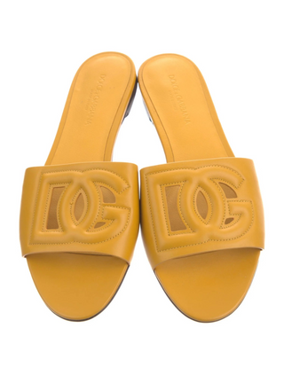 Dolce & Gabbana Yellow Leather DG Logo Slides 39.5 sz