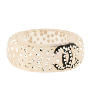 Chanel Beige Strass & Resin Interlocking CC Band Ring Size: 5.75