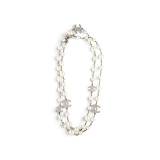 Authentic Chanel 2022 Faux Pearl Strass CC Station Necklace 42"