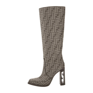 Authentic Fendi Brown Zucca FF Logo Knee-High Boots 40