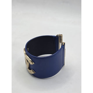 Chanel Blue Leather Interlocking CC Wide Wrap Bracelet M sz