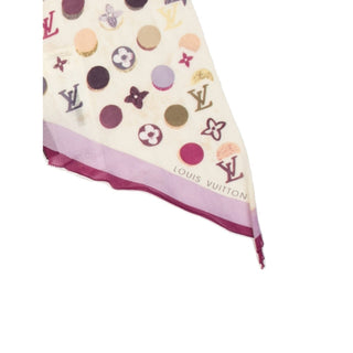 Authentic Louis Vuitton Polka Dot LV Print Silk Scarf 47.5"